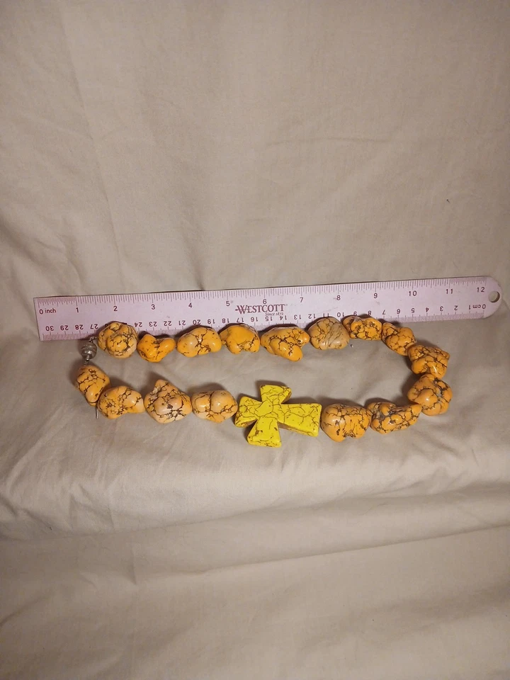 Коренастый желтый бирюзовый крест ожерелье - Изображение 3 из 4