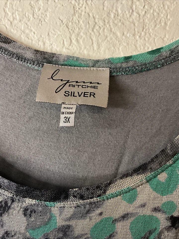 Lynn Ritchie Silver Women’s 3X Black Gray Green Silk Dress Tank Top Animal Print - Image 2 of 4