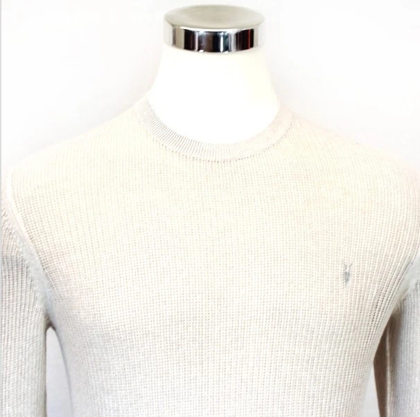 AllSaints Men's Light Grey Spein Waffle Crew Neck Ramskull Sweater Jumper L - Image 2 of 4