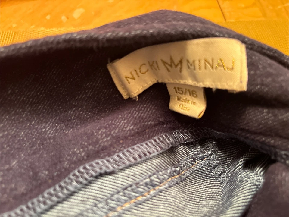 NICKI MINAJ 深蓝色弹力棉混纺牛仔裤 11 12 中腰拉链边锥形 — 第 4/4 张图片