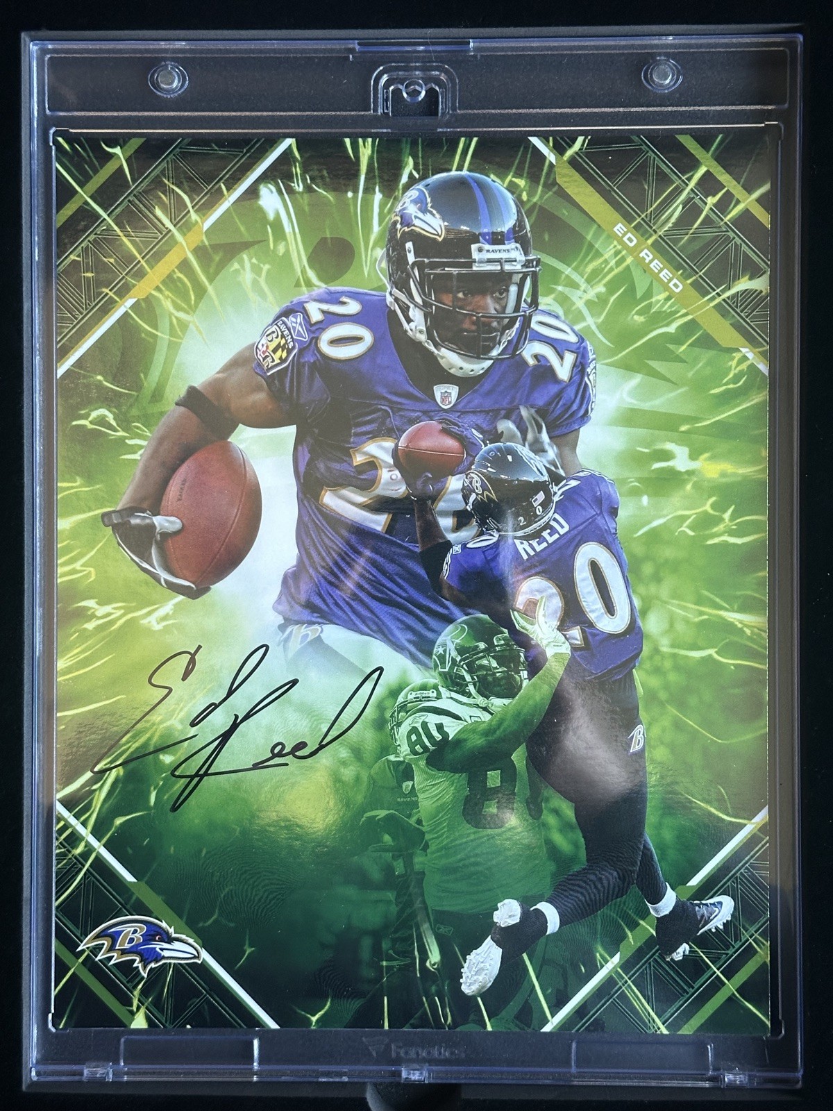 Ed Reed Baltimore Ravens 2025 Fanatics Emanate Under Wraps Auto Green /99 Ravens 