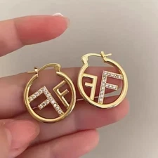 Stunning Letter Alphabet Inspired Chic Gold Color Crystal Fashion Hoop Earrings