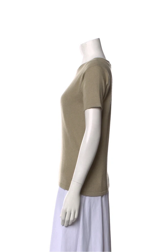Calvin Klein Collection Fall 1993 Neutrals Cashmere Short Sleeve Top S Vintage - Image 2 of 4
