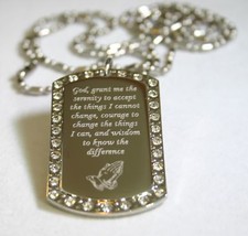 SERENITY PRAYER PEACE HOPE BLING DOG TAG NECKLACE