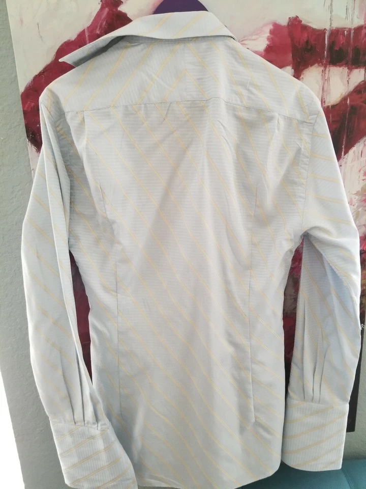 VALENTINO mens tailored fit blue Stripe dress shirt..FRENCH CUFFS.VINTAGE - Image 4 of 4