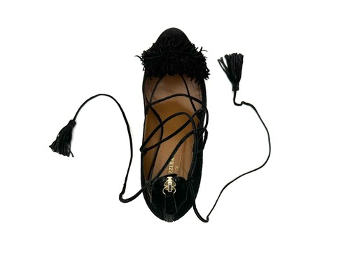 Aquazzura Firenze Wild Thing 85 Fringe Black Suede Heels Black Size 38.5 - Picture 6 of 9