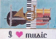 I Love Music Hand Painted Needlepoint Canvas