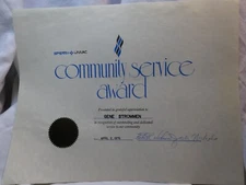 Vintage 70s SPERRY UNIVAC Community Service Award 1978 Signed 14" x 11"