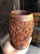 Vintage Hand Carved Wooden Cup Flower Design 4.5  x3  