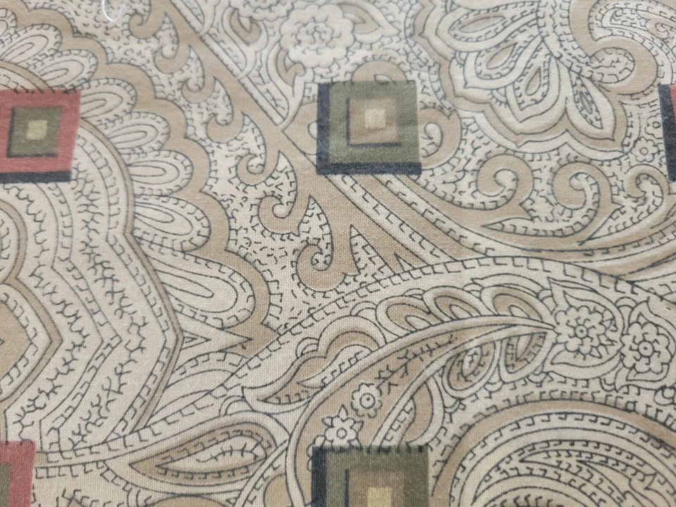 Винтажная коричневая хлопчатобумажная ткань с принтом пейсли и квадраты 1 шт. ширина 38 дюймов x ширина 22 дюйма - Изображение 2 из 4