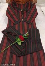 Indian Traditional Wear Woman/Girls Khadi Cotton Striped Kurti With Pant Set