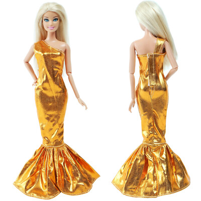 Evening Party Dress For 1/6 Doll 11.5'' Gold Color Fishtail Outfit Doll Dress