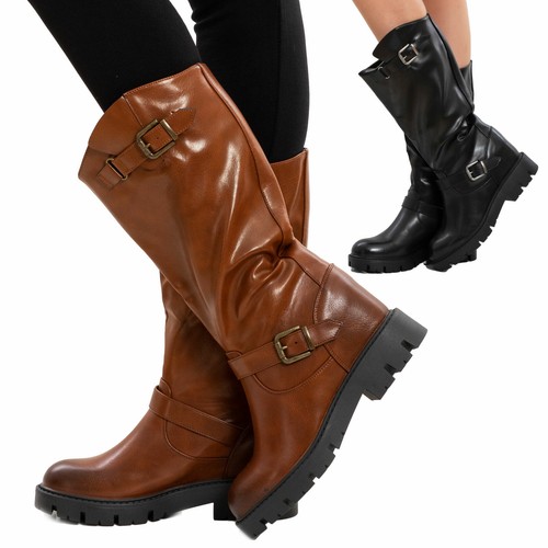Stivali donna stivaletti biker tacco interno zeppa scarpe inverno TOOCOOL  GR1169 | eBay