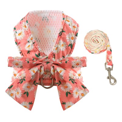 BAEJMJK Dog Harness and Leash Set with Bow Knot No Pull Pet Daisy Floral Harn...