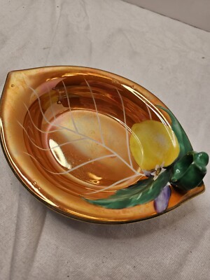 Vintage Noritake Lusterware Orange Leaf Dish   Loop Handle Japan Hand Painted 