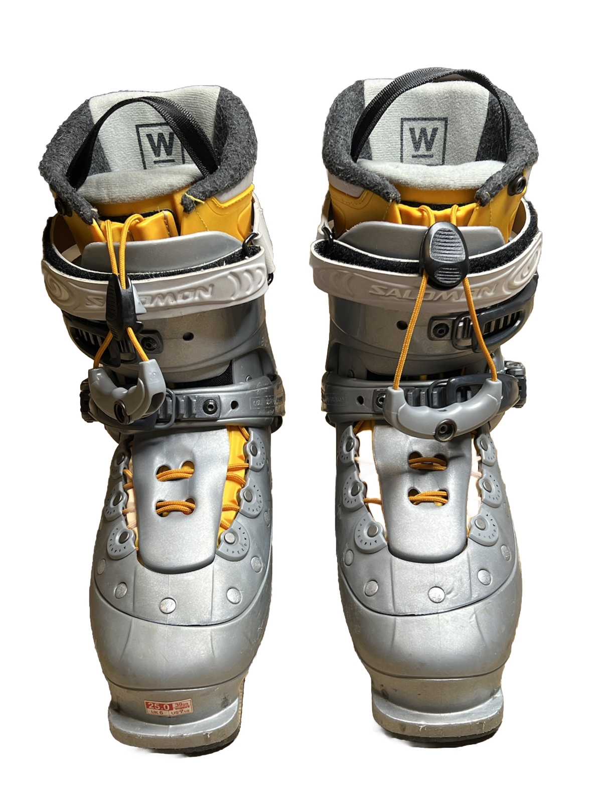 Scarponi da sci Salomon donna Verse TF 25.0 (taglia USA 7.5) grigio giallo con cinturino