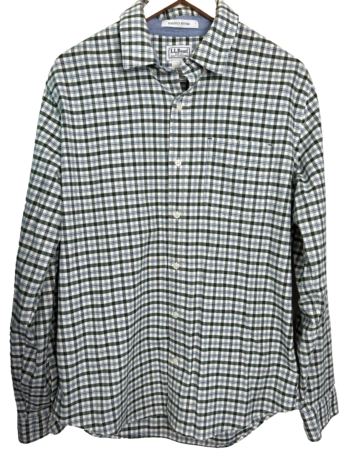 LL Bean Shirt Men's Medium Tartan Plaid Slightly Fitted Button Down Western