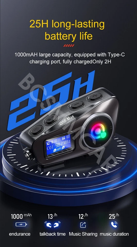 2PC LCD Display Motorcycle Bluetooth Headphones Helmet Intercom Headset FM Radio - Image 2 of 4