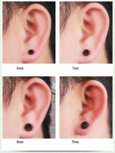 1 Pair Black Flat Round Barbell Plug Stud Earring Stainless Steel Men 3-14mm - image 2 of 4