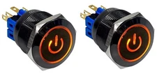 2pcs 25mm AMBER LED Waterproof Black Stainless Steel Push POWER Button Switch 