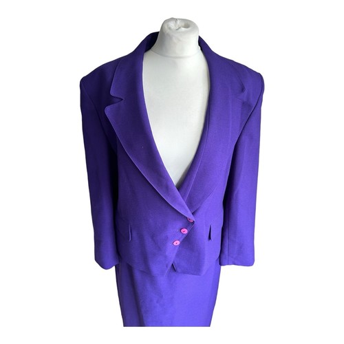 Vintage Jacques Vert Purple Two Piece Womens Suit Skirt 14 & Jacket 16 Wedding - Picture 3 of 17