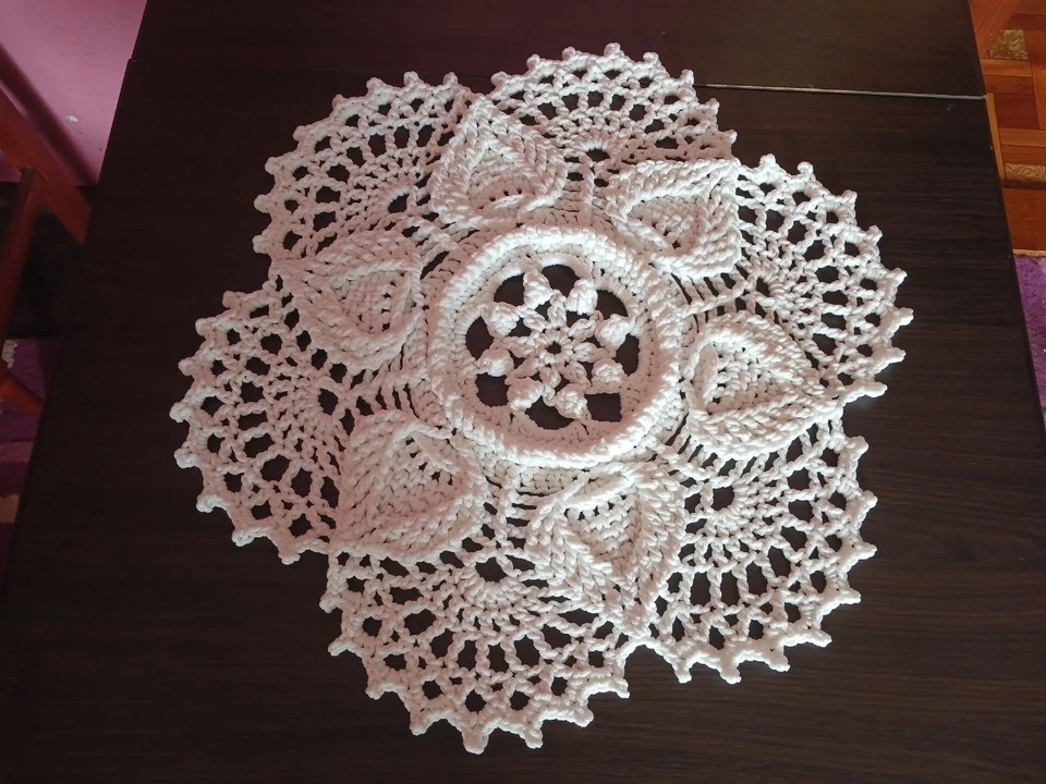 Hand Knitted Tablecloth 23.6″ Polyester Handmade Lace Doily - Image 3 of 4