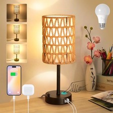 Rattan Table Lamps for Living Room, 3 Way Dimmable Touch Lamps, Small Bedside...