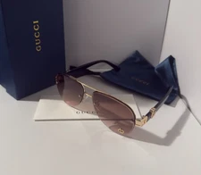 Gucci GG1220S Sunglasses Black Brown Pink Gold Frame Ships Same Day