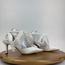 New Womens Badgley Mischka Blaze Ivory Ribbon Ankle Strap Pumps Heels Size 8 M