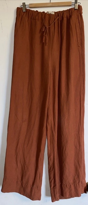 Madewell Pants Womens Size M Orange Linen Blend Pull On Wide Leg Lagenlook