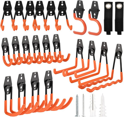 24 Pack Heavy Duty Garage Hooks Steel Wall Mount Hanger Bike Tool Ladder