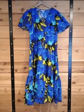 Christopher John Rogers Target Dress Blue Floral Tiered Skirt Puff Sleeve - 16