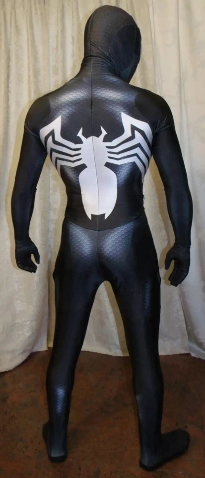 Black Spider-Man Symbiote Costume Adult Male Zentai Costume Detachable Hood - Image 2 of 4