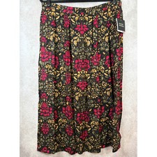 NWT VTG Sag Harbor Skirt Womens 1X Black Pink Gold Floral Damask Maxi Challis
