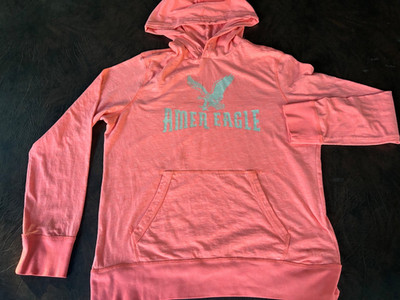 Size M AMERICAN EAGLE Athletic Fit Hooded T-Shirt Long Sleeve Orange