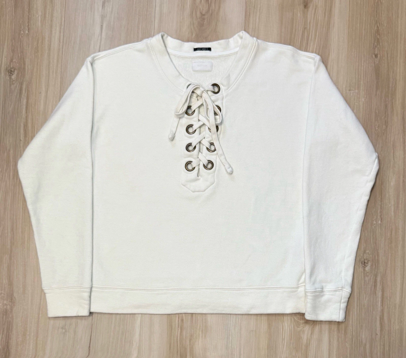 OFF WHITE Maglione maglione mamma jeans top felpa rivetti stringati avorio bianco sporco taglia XS