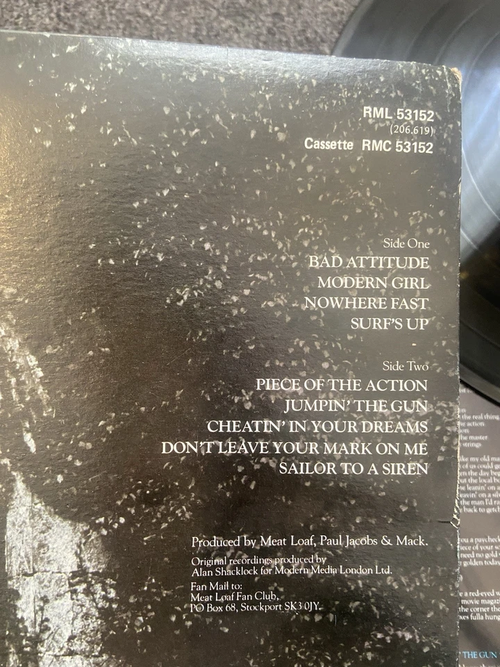 MEAT LOAF BAD ATTITUDE 1984 Vintage Vinyl Lp Record Album + Song Lyrics - Image 4 of 4