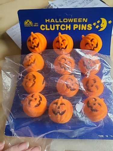 Vintage Halloween Flocked Fuzzy Brooch Pin JOL Pumpkin NOS Pick ONE. B10 - Picture 3 of 5