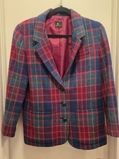Vintage Lizsport 100 Wool Blazer Petite 4 Red Navy Blue Plaid Academia Preppy