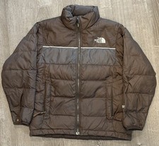 The North Face 550 Brown Puffer Jacket Youth M Full Zip Logo Accents