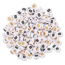 200 Pcs 4x7mm Acrylic Round White Letter Beads with Letter B