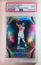 STEPHEN CURRY 2019 PANINI PRIZM FIREWORKS-SILVER PRIZM #3 PSA 9 NBA W's