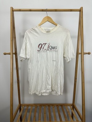VTG 97.1 QMG Radio Station R&B Soul Worn Cotton Thrashed T-Shirt Size L
