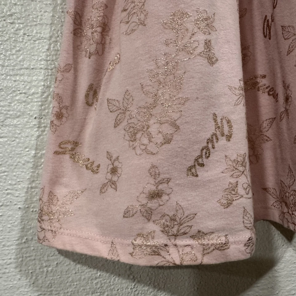 Guess Kids 连衣裙女孩 14 码粉色花卉无袖滑板标志春季闪光 — 第 2/4 张图片