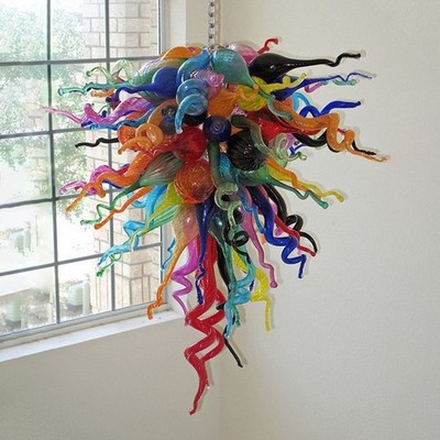 Hand Blown Glass Chandelier Lighting Multicolor Art Light Pendant 36''xH44''