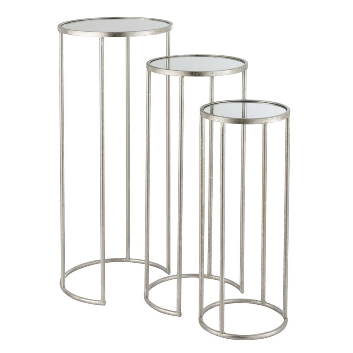 Table gigogne miroir 80cm Loa argent table basse ronde lot de 3