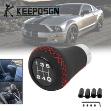 For Ford Mustang Manual Car Gear Shift Knob 5 Speed Black Red Leather Protector