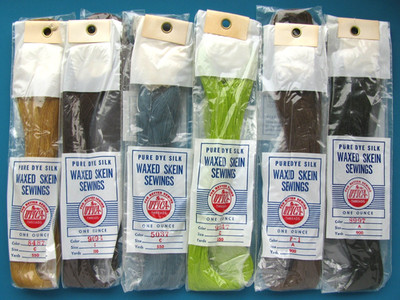 Lot of Eight Vintage Utica Brand Waxed Skeins Six Silk, Two Nylon NOS in Package