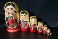 VINTAGE 7PC WOOD NESTING STACKING DOLLS RUSSIAN MATRYOSHKA  6.5 "