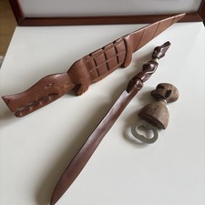 Collection of Vintage African Wooden Art inc Carved Crocodile and Other Bits